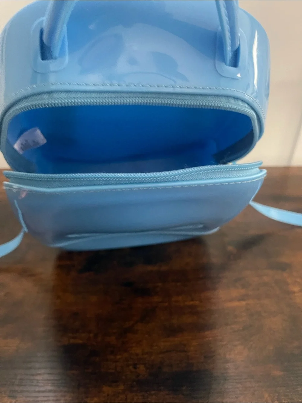 Blue Patent Mini Backpack Tote